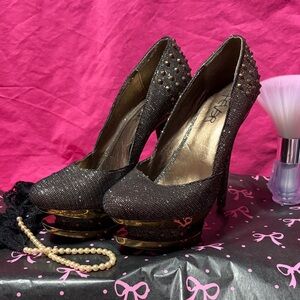 Fever Black and Gold Studded Heels